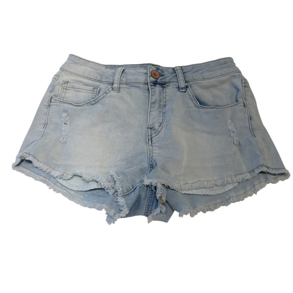 Light Wash Distressed High Rise Cutoff Denim Shorts Frayed Hem Pockets‎ Size 9
